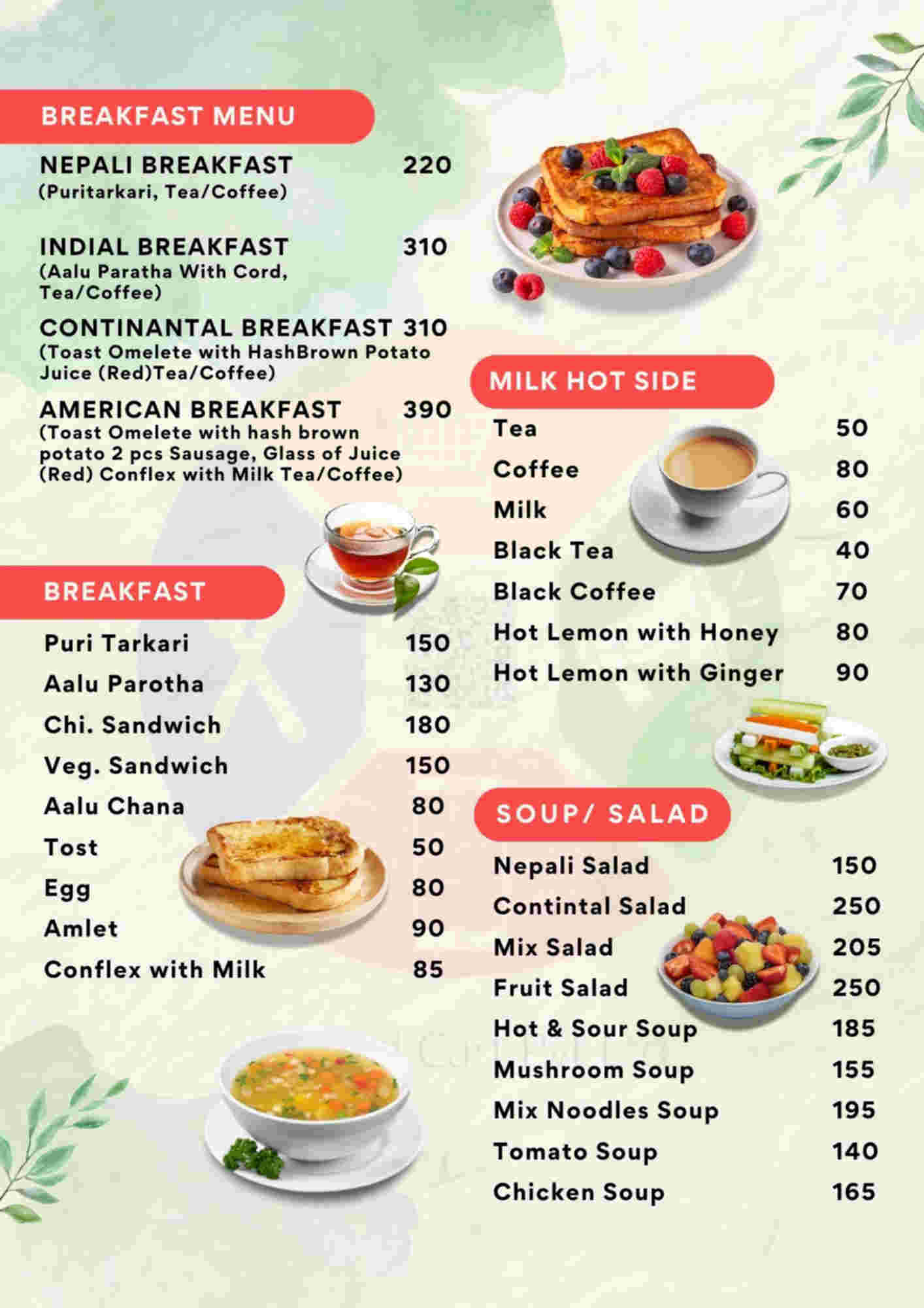 Menu design sample for restaurant